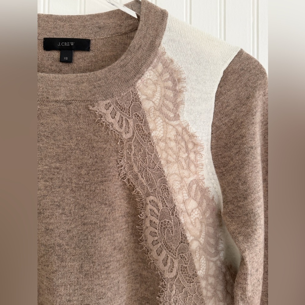 J. Crew Color-Block Lace Panel Sweater - Picture 2 of 8